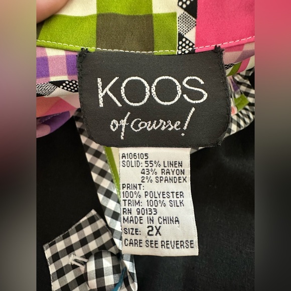 Koos of Course Black Linen multi color contrasting reversible Woman Blazer 2X - Picture 3 of 14